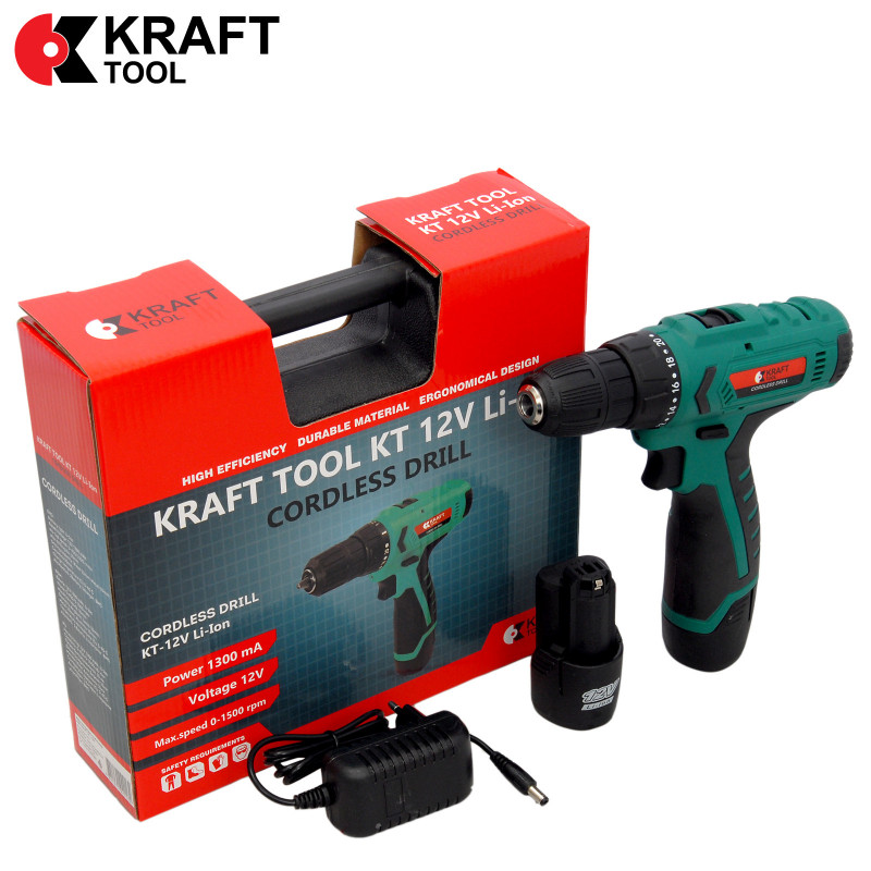Шуруповерт аккумуляторный KraftTool 12V KT12VLi-Ion