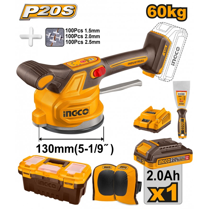 Виброприсоска аккумуляторная Li-Ion 20В/1*2Ач INGCO CTVLI20015