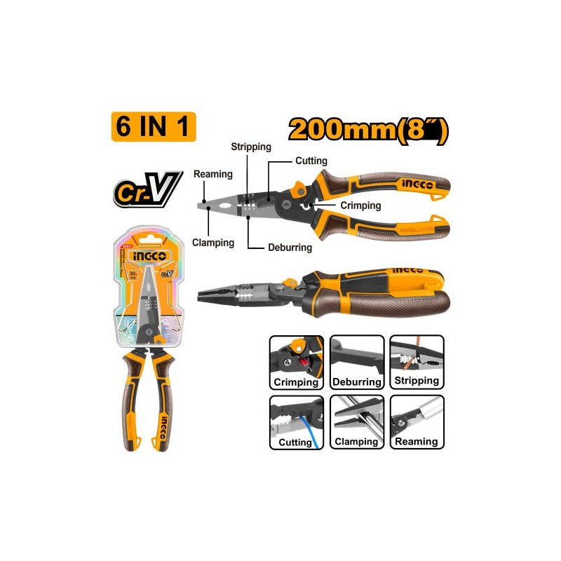 Многофункциональные длинногубцы 6-в-1 INGCO HMFLNP28200