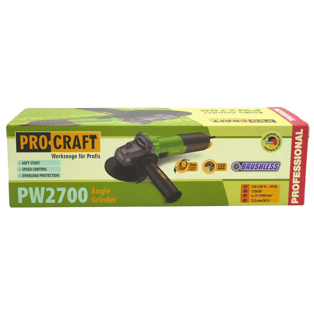 Углошлифовальная машина бесщеточная Procraft PW2350 125 мм