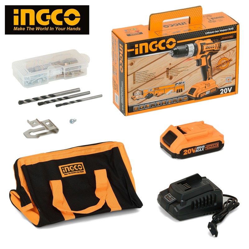 Шуруповерт аккумуляторный ударный 20В/2*2Ач INGCO CIDLI2002