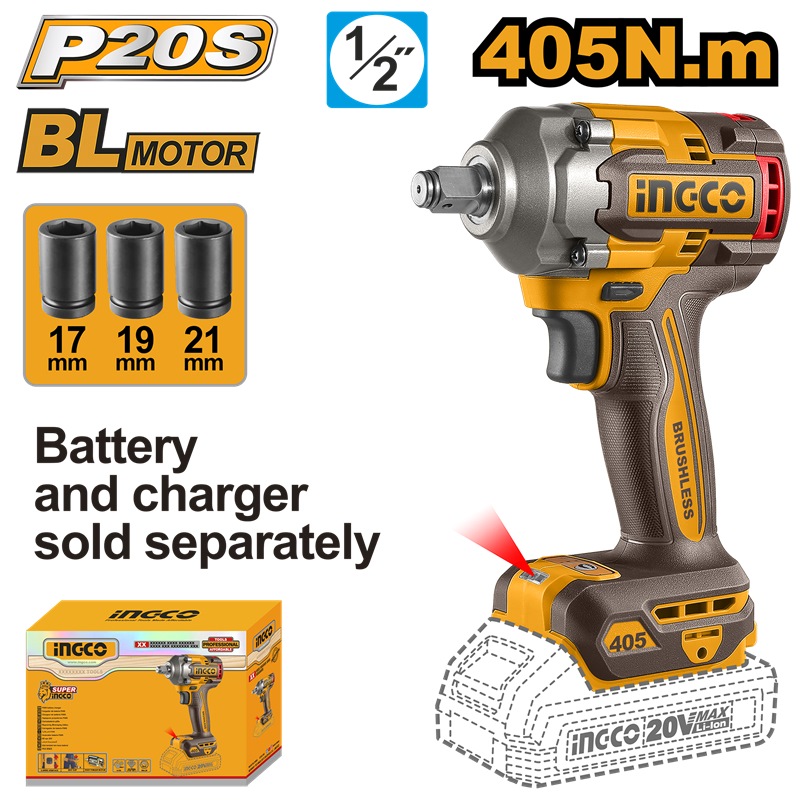 Гайковёрт аккумуляторный ударный 405Nm INGCO CIWLI2045