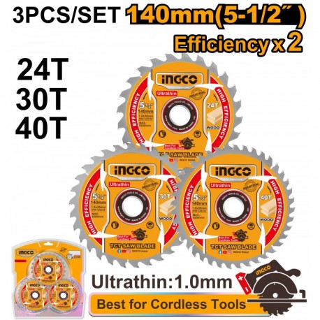 Комплект пильных дисков по дереву 140мм 3шт. INGCO TSB4003
