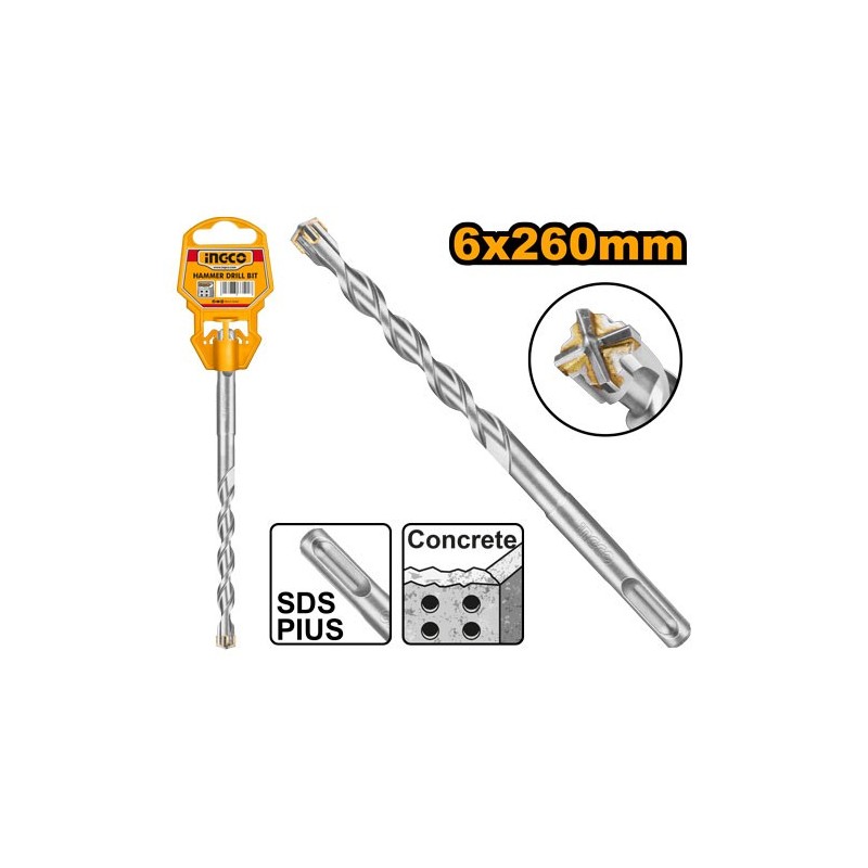 Сверло по бетонy 6x260мм SDS-Plus INGCO DBH1210604C
