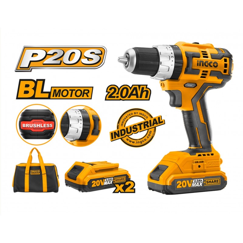 Бесщеточный ударный шуруповерт 20V/2*2Ah INGCO CIDLI20608