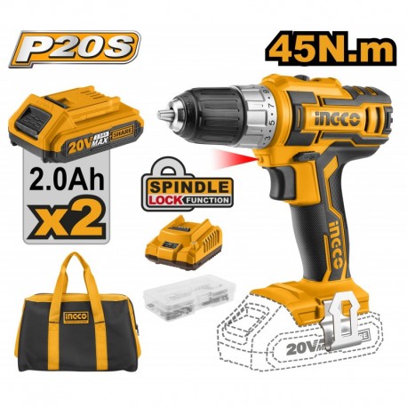 Шуруповёрт аккумуляторный Li-Ion 20В/2*2Ач INGCO CDLI2002