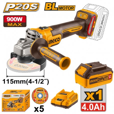 Болгарка аккумуляторная 115mm 900W 1*4A INDUSTRIAL INGCO CAGLI261521