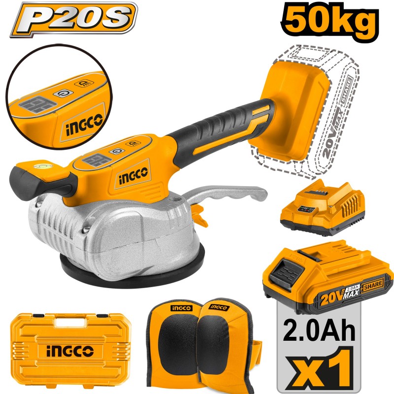 Виброприсоска аккумуляторная Li-Ion 20В/1*2Ач INGCO CTVLI20101