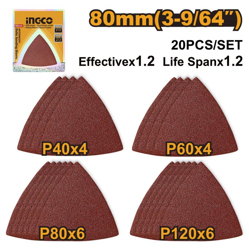 Комплект абразивной бумаги INGCO AKTS080201