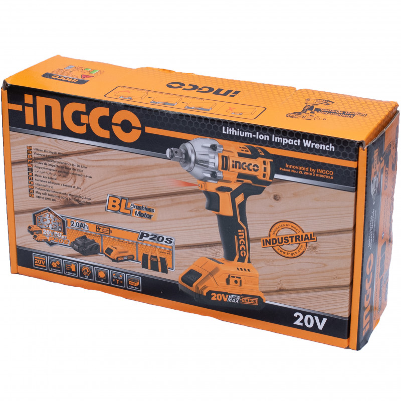 Гайковёрт аккумуляторный ударный  Li-Ion 20В/2*2А INGCO CIWLI2001