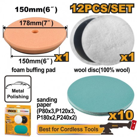 Набор для полировки и шлифовки 12шт INGCO APG15012