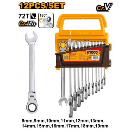 Набор из 12 гибких трещоточных ключей INDUSTRIAL INGCO HKSPAR1123