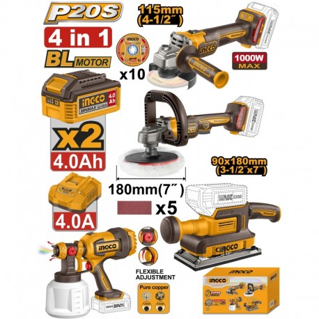 Набор из 4 аккумуляторных инструментов INDUSTRIAL INGCO COSLI250696