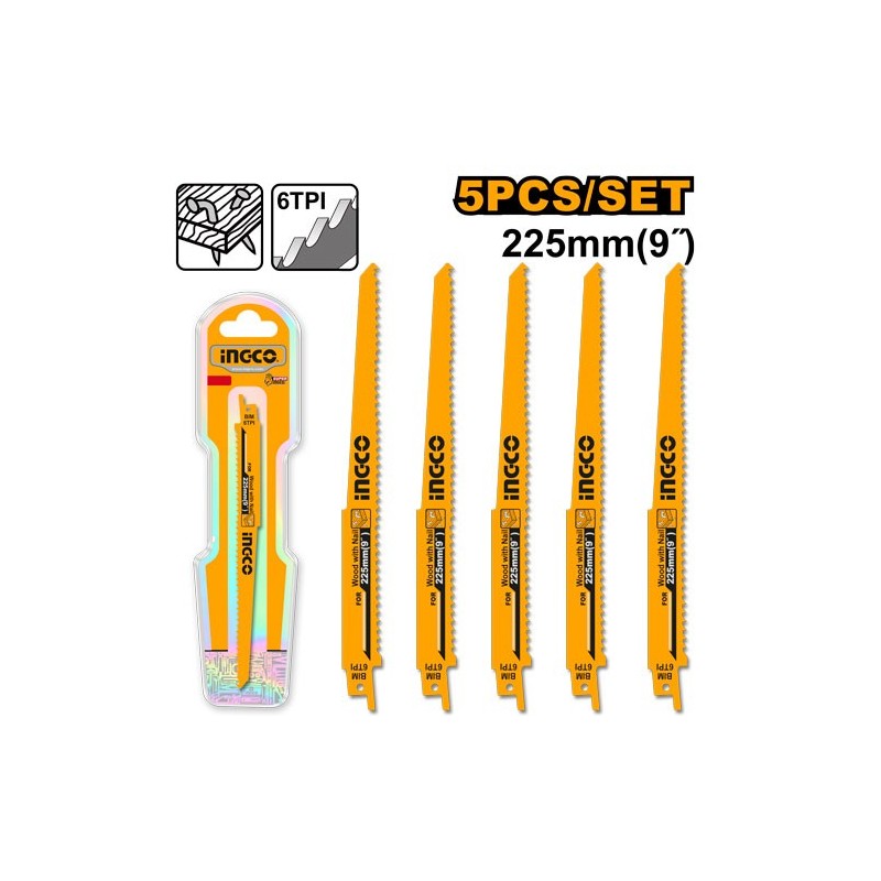 Комплект полотен для сабельной пилы 5шт, 225mm INGCO RSB1111DF