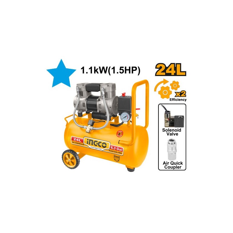 Компрессор без маслянный 24л 1100W  INGCO ACS111242 (с низким...