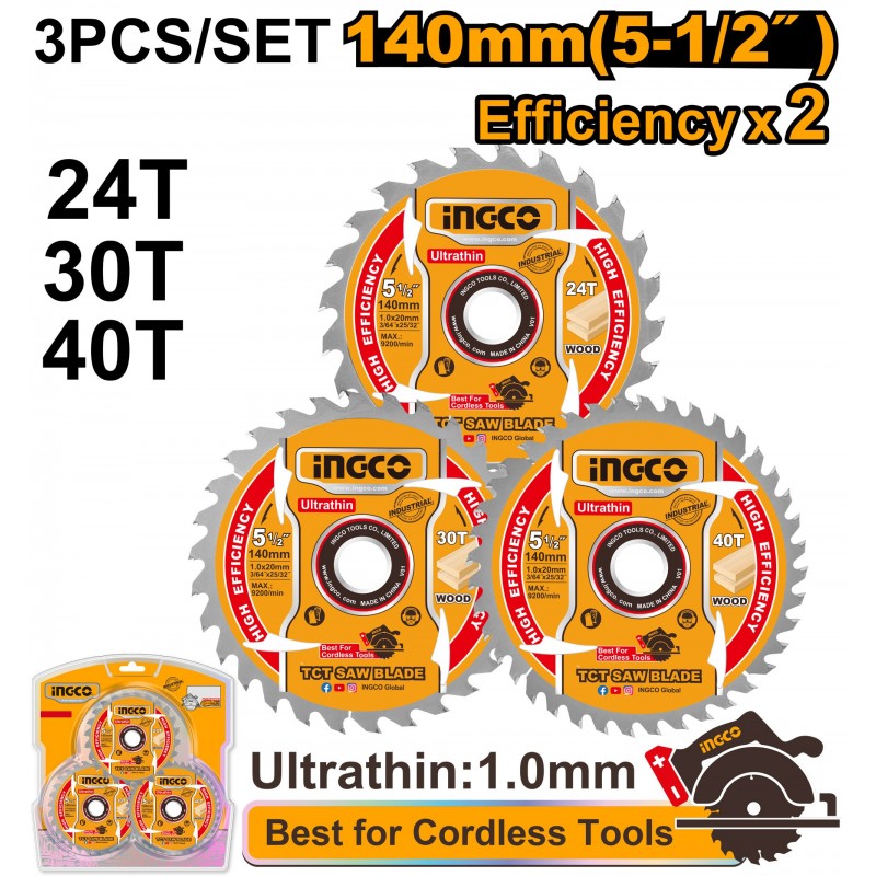 Комплект пильных дисков по дереву 140мм 3шт. INGCO TSB4003