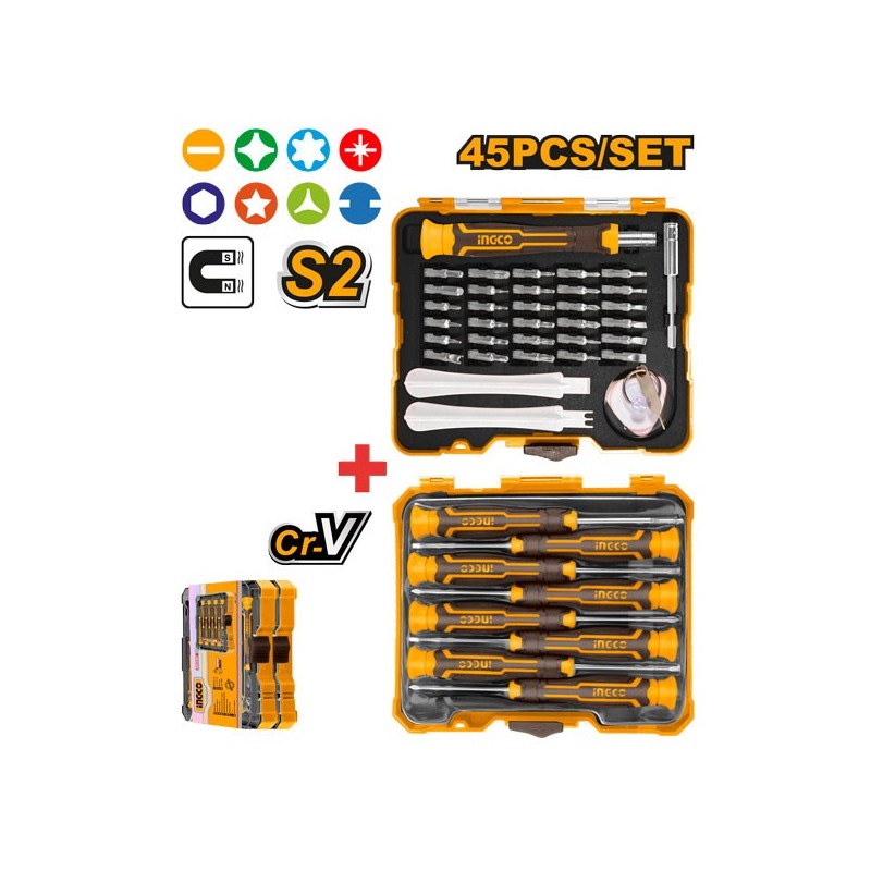 Набор отверток для точных работ и бит 45шт. INGCO HKSDB0458