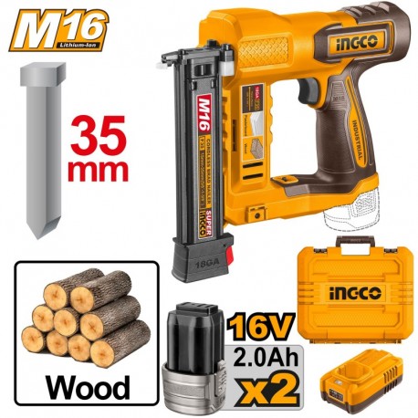 Степлер на аккумуляторе 16В/2*2,0 Ач INDUSTRIAL INGCO CBNLI2038