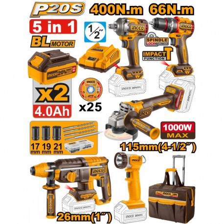 Набор 5 штук аккумуляторных инструментов INGCO CKLI2059