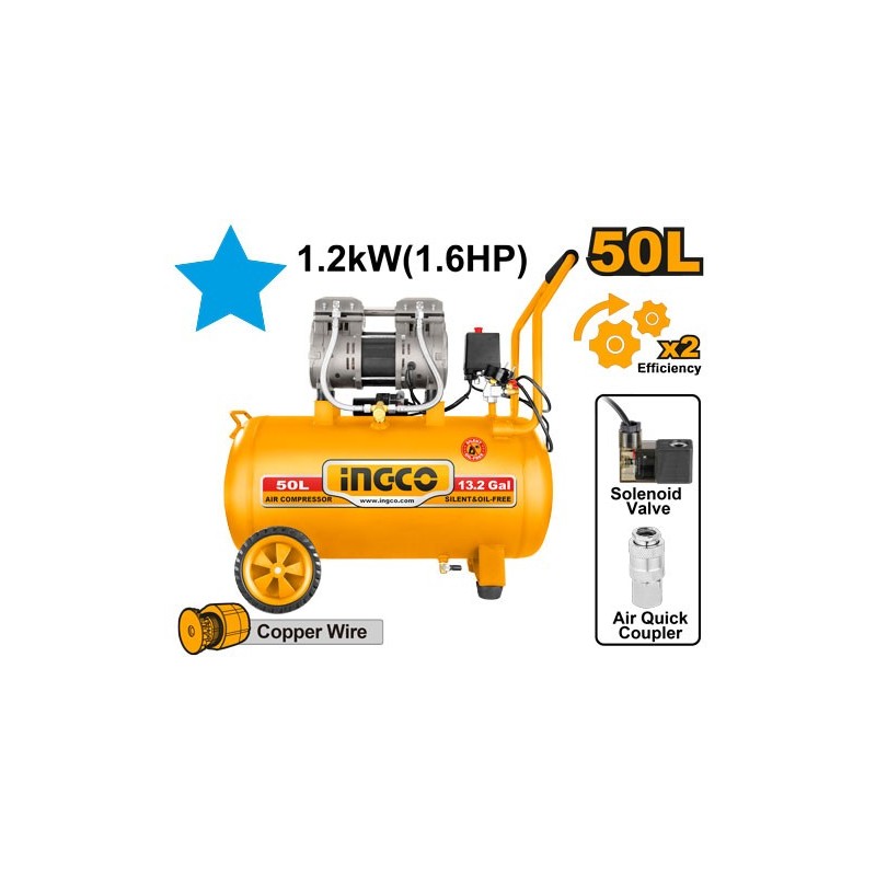 Компрессор без маслянный 50Л 1200Вт INGCO ACS112501