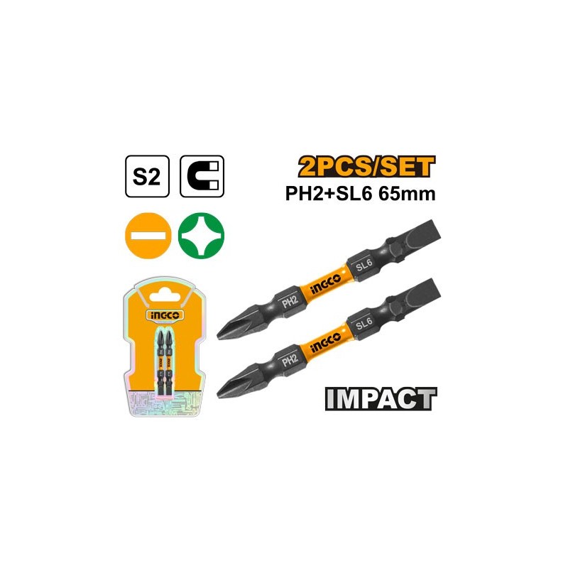 Набор бит PH2+SL6 2шт 65mm INDUSTRIAL INGCO SDBIM72HL665