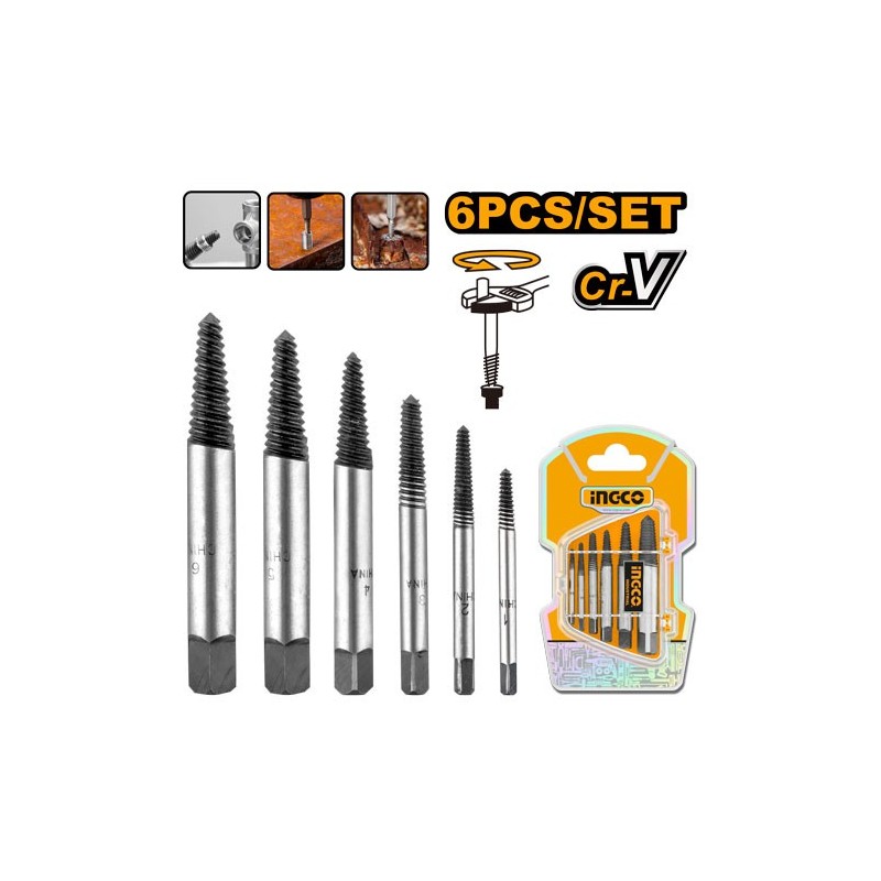 Набор экстракторов для высверливания болтов 6 шт INGCO ASE106