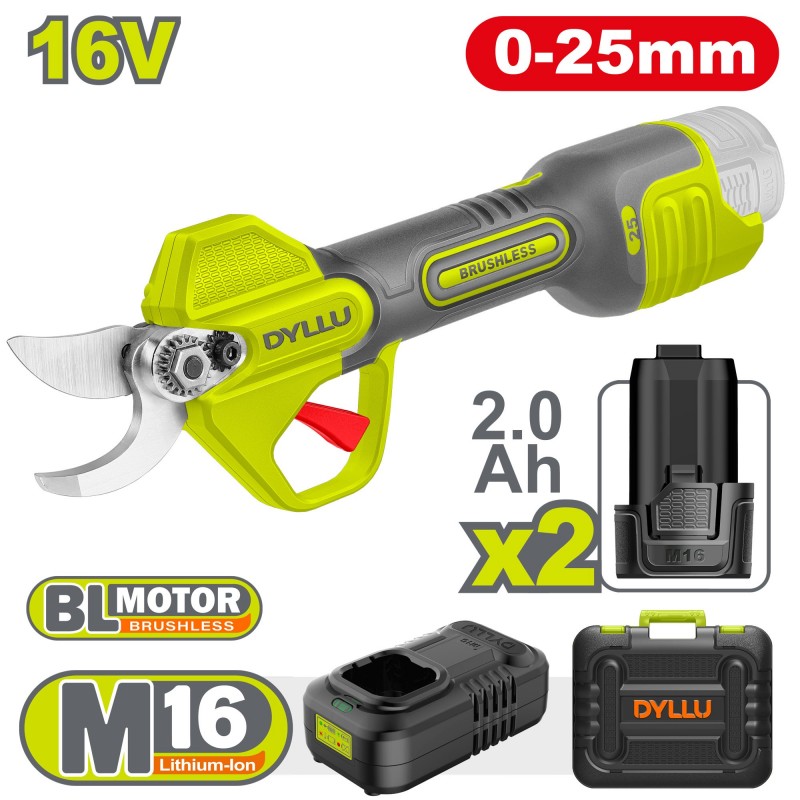 Аккумуляторный секатор 16В/2*2,0Ач 25мм DYLLU DTJFP25082