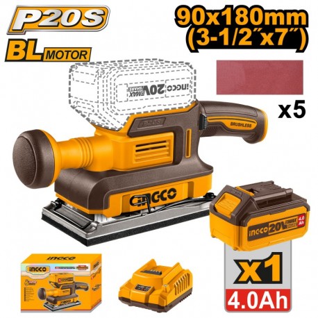 Аккумуляторная вибрационная шлифмашина 90*180мм 1*4.0Ач  INGCO...