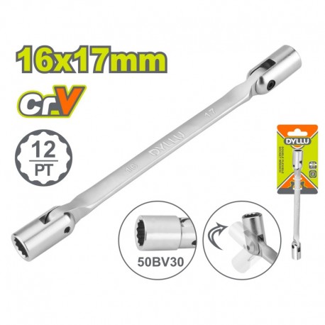 Двусторонний ключ с шарнирными торцевыми головками 16x17мм...