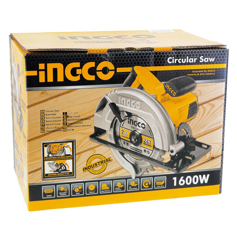 Пила циркулярная 185мм 1600Вт INGCO CS18568