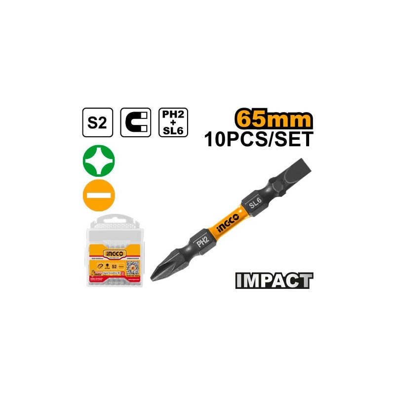 Набор бит PH2+SL6 10 шт 65mm INGCO SDBIM21HL133
