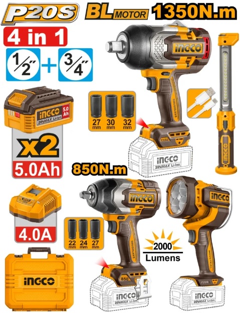 Набор аккумуляторных гайковёртов INGCO COSLI250782 (4 в 1)