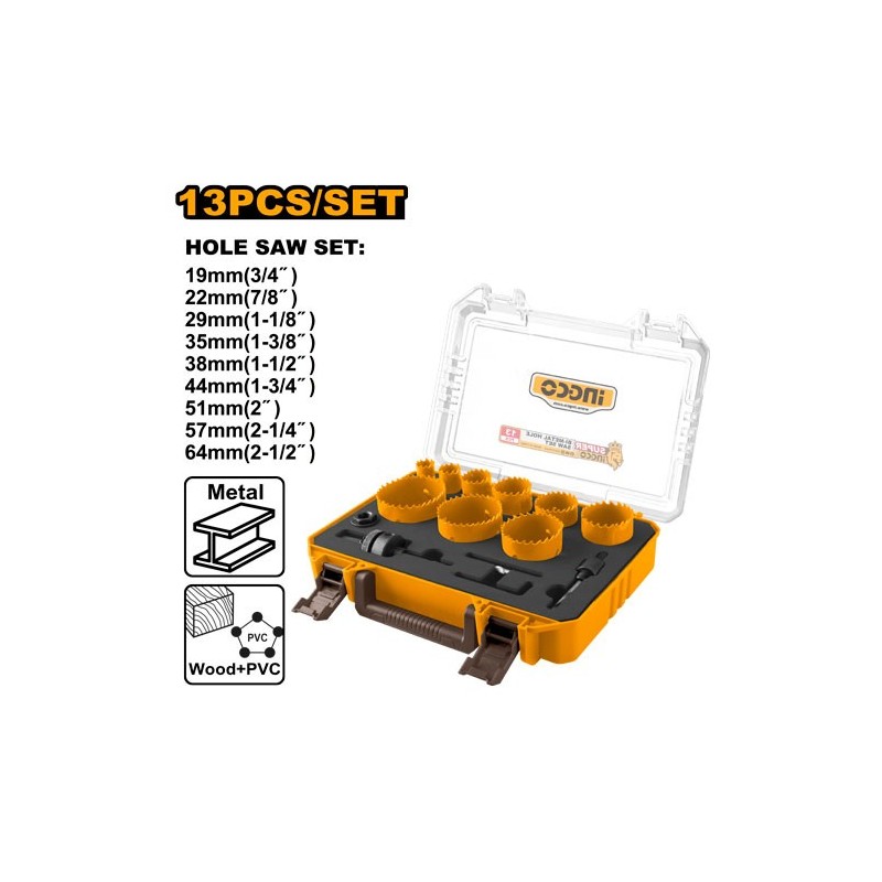 Набор биметаллических кольцевых пил  19-64mm 13шт  INGCO AKH0132