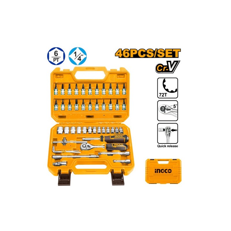 Универсальный набор насадок и бит 1/4” 46шт INGCO HKTS14462