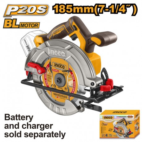 Циркулярная аккумуляторная  пила(без аккум,) 185 mm 20V  INGCO...