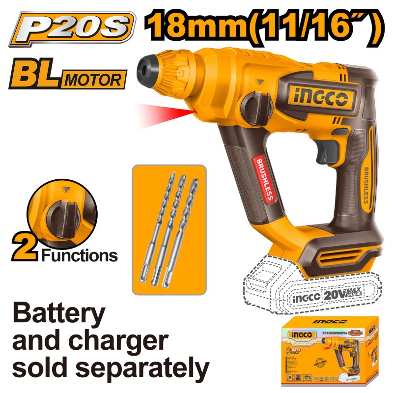 Аккумуляторный перфоратор 18 мм, с безщеточным мотором без...