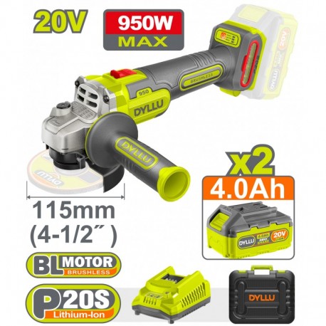 Болгарка аккумуляторная 115mm 2*4.0Ah 950W DYLLU DTLAP5322