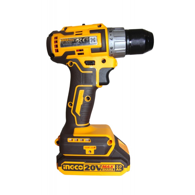 Шуруповерт акумуляторный бесщеточный 20В/2*2Ач CDLI20508 INGCO