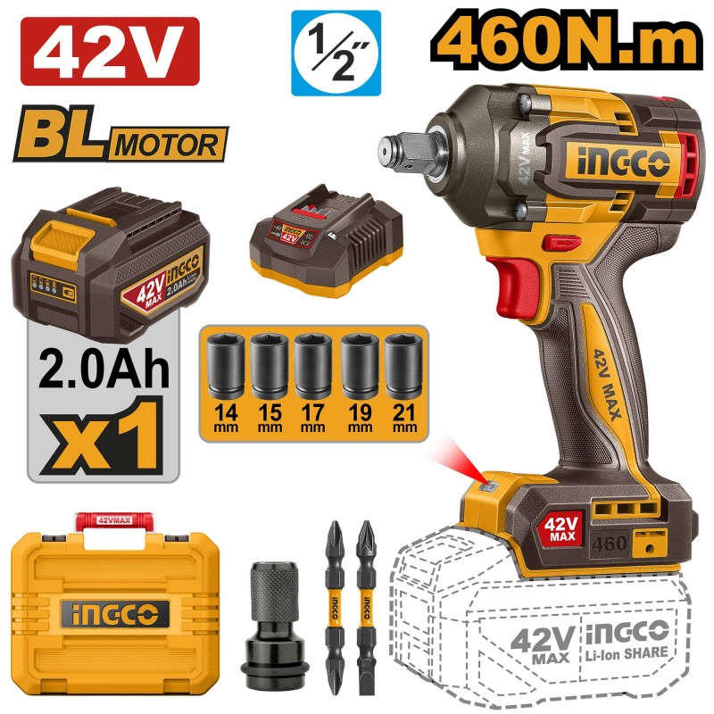 Гайковёрт аккумуляторный ударный  BL motor 42В/1*2Ач 460Н.м...