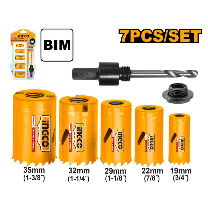 Набор биметаллических кольцевых пил  19-35mm INGCO AKH0071