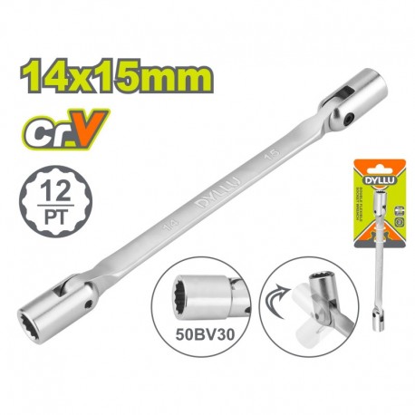 Двусторонний ключ с шарнирными торцевыми головками 14x15мм...