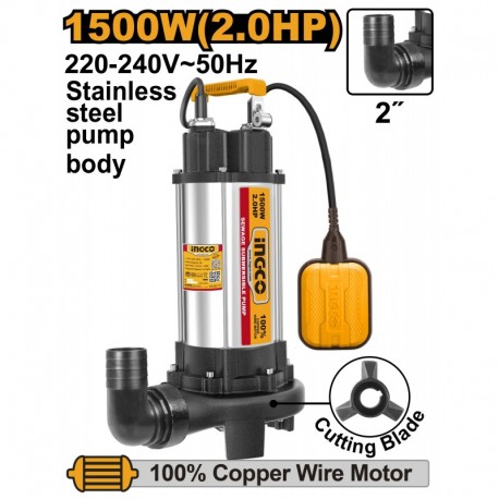 Насос дренажный c резцом 1500W INGCO INDUSTRIAL SPDB15008