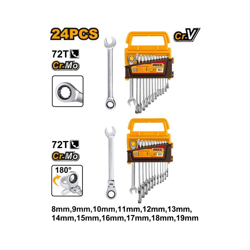 Набор комбинированных ключей 24 шт 8-19мм INDUSTRIAL INGCO...