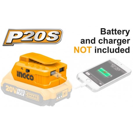 Быстрое зарядное устройство, USB-A LI-ION 20В/1-2А INGCO...