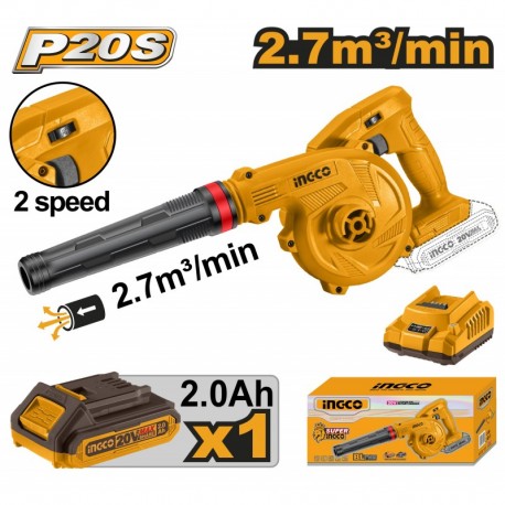 Аккумуляторная воздуходувка 20V Li-Ion 1*2Ah  INGCO CABLI200181