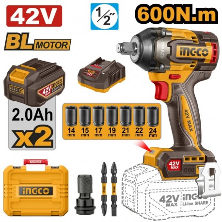 Гайковёрт аккумуляторный ударный  BL motor 42В/2*2Ач 600Н.м...