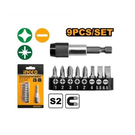 Набор бит с держателем 9шт INGCO AKSD0071