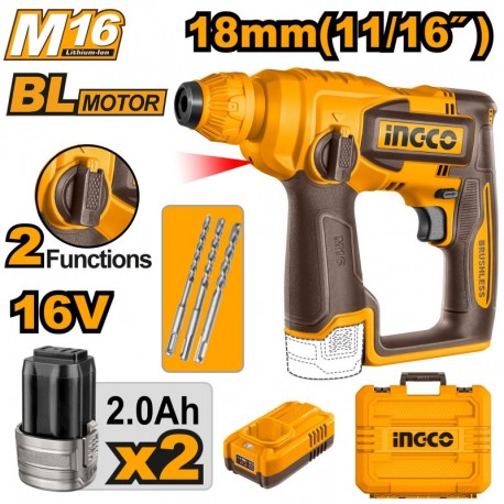 Перфоратор аккумуляторный SDS плюс 16V с аккумулятором 2*2Ah...