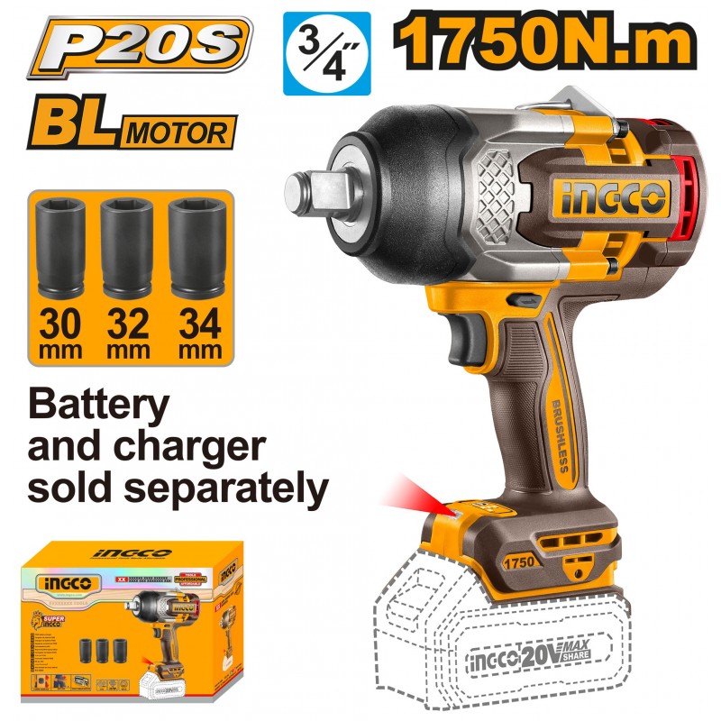 Гайковёрт аккумуляторный ударный (без аккумулятора) 1750Nm...