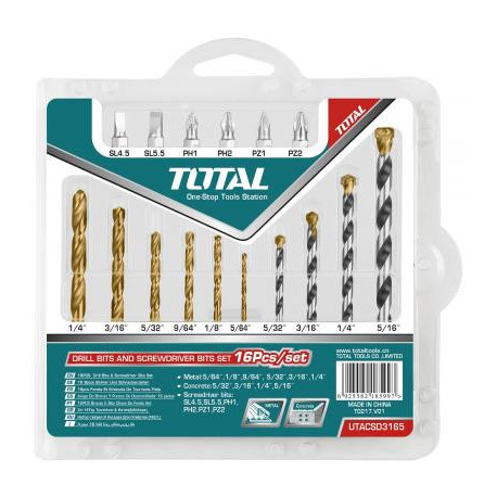 Набор свёрел по металу/бетону 10шт и насадок 6 шт TACSD3165 TOTAL